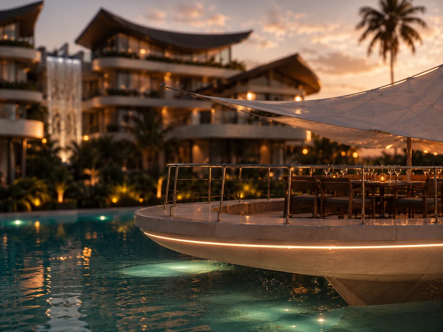 The ship restaurant in the evening