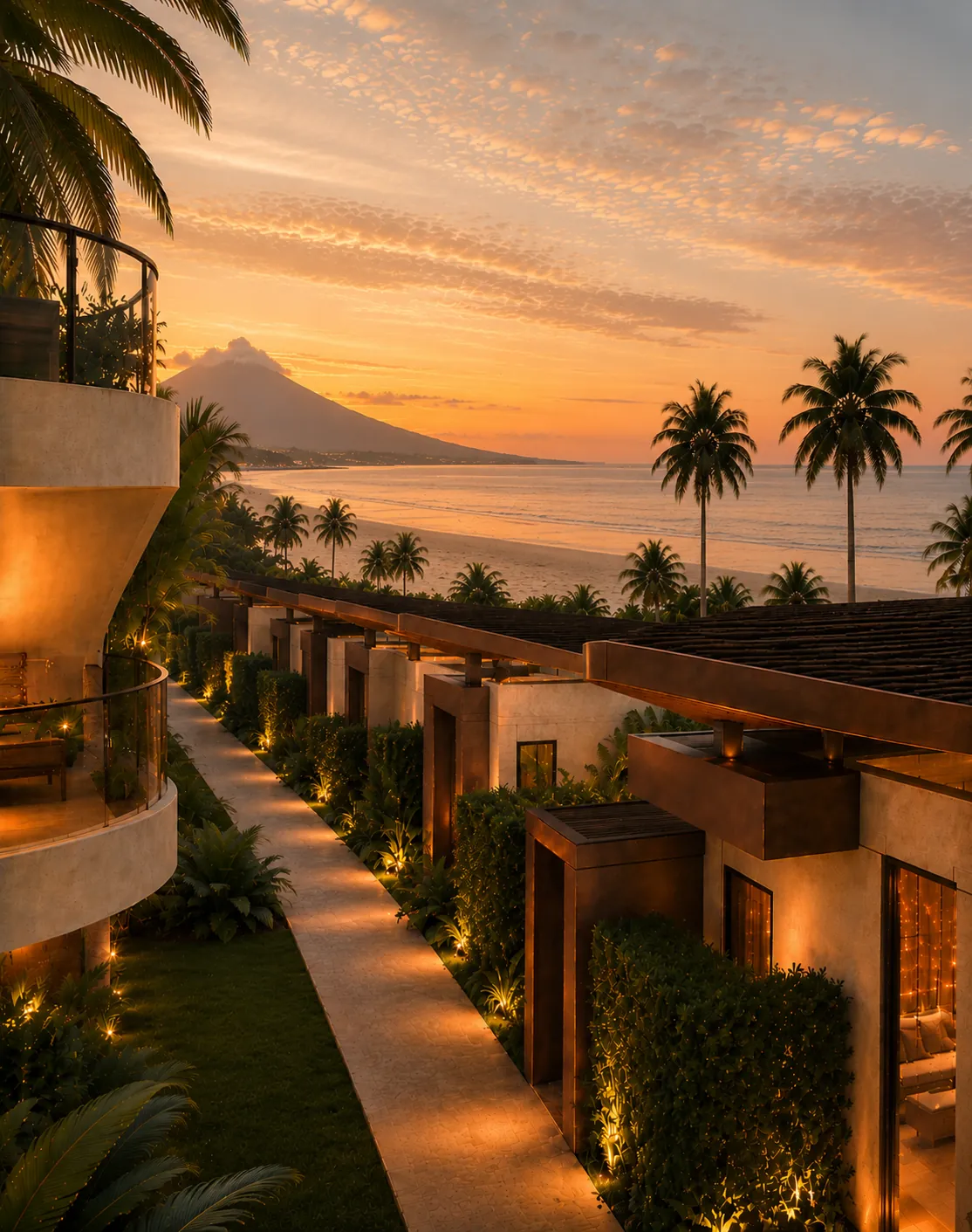 Villa lane at sunset