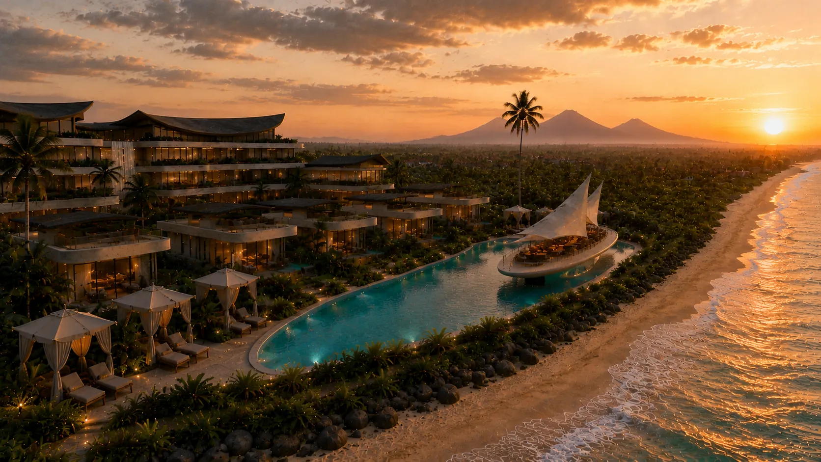 The complex at sunset