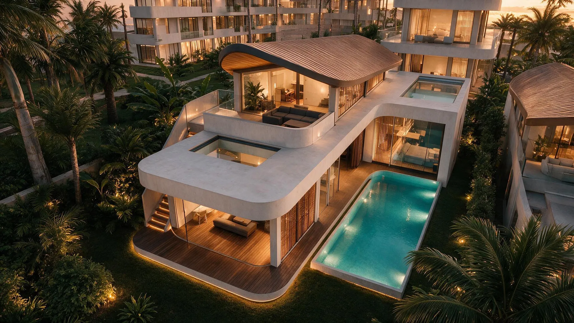 Villa from above: private pool and roof terrace