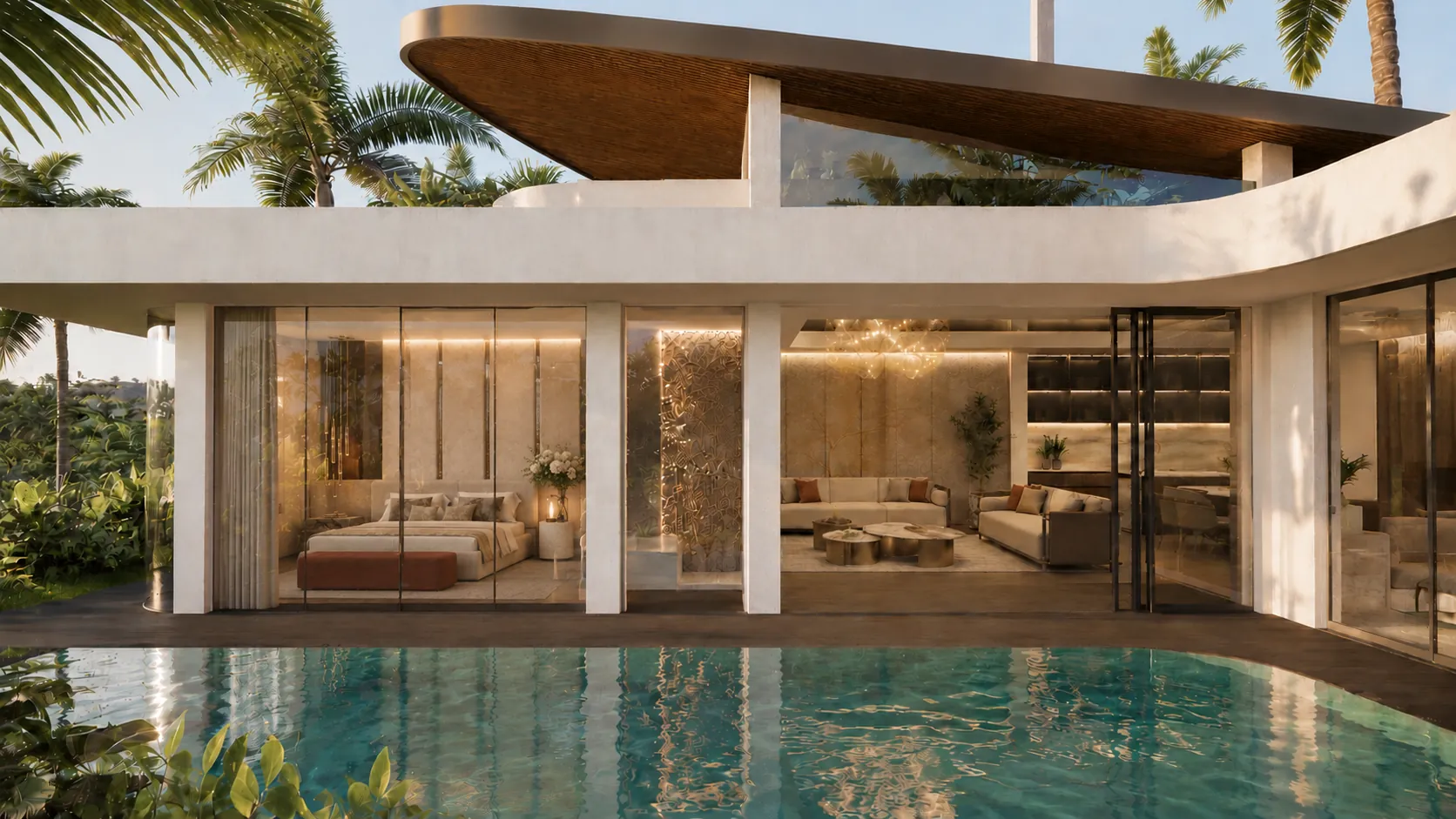Villa facade by the pool